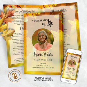 May include: A memorial service program with a photo of Harriet Walters, a celebration of life, and the text "Saw You Were Getting Tired" and "A Celebration of Life".