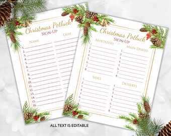 Editable Christmas Holiday Potluck Sign Up Sheet, Printable Work / Office Potluck Sign Up Sheet, Neighborhood Potluck Form ZHLPLS 20156