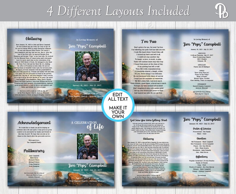 Rainbow Over the Sea Funeral Program Template Obituary/order - Etsy