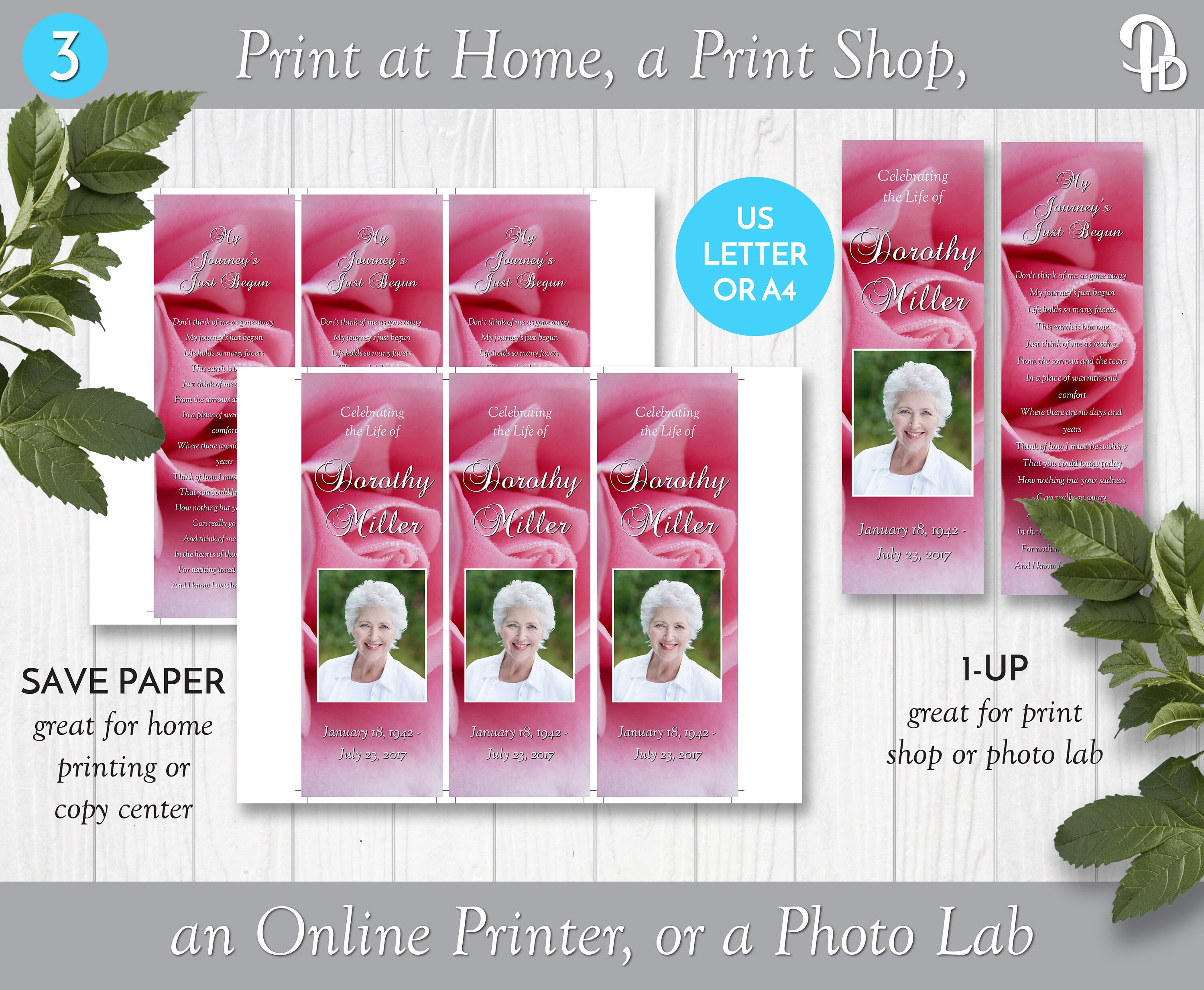 Delicate Pink Rose Funeral Keepsake Bookmark Memorial Favor Etsy