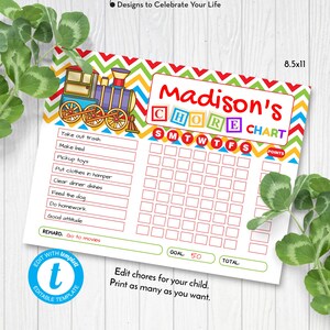 Children's Train Chore Chart Editable Reward Chart | Etsy