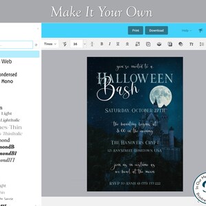 Full Moon Printable Halloween Costume Bash Invitation, Adult Halloween ...