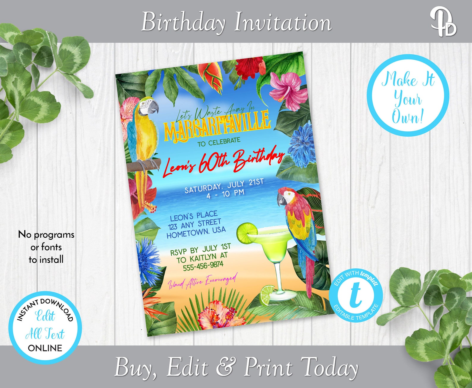 Margaritaville Birthday Party Invitation Template Tropical | Etsy