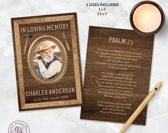 Carpenter’s Funeral Keepsake Prayer Card, Woodworker's Memorial Favor, Celebration of Life Keepsake, In Loving Memory, Templett QPC 21297
