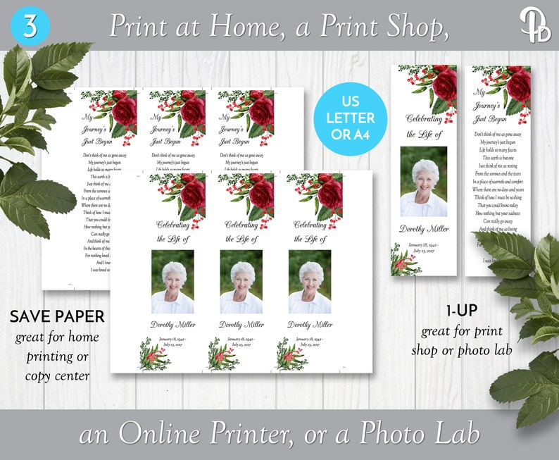 Burgundy Rose Funeral Keepsake Bookmark Memorial Favor Etsy