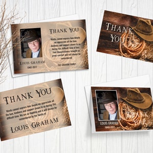 Cartes de remerciement pour les funérailles avec chapeau de cowboy et corde, cadeau commémoratif, souvenir de la célébration de la vie, en souvenir, édition à Templett, 21083 ZTY
