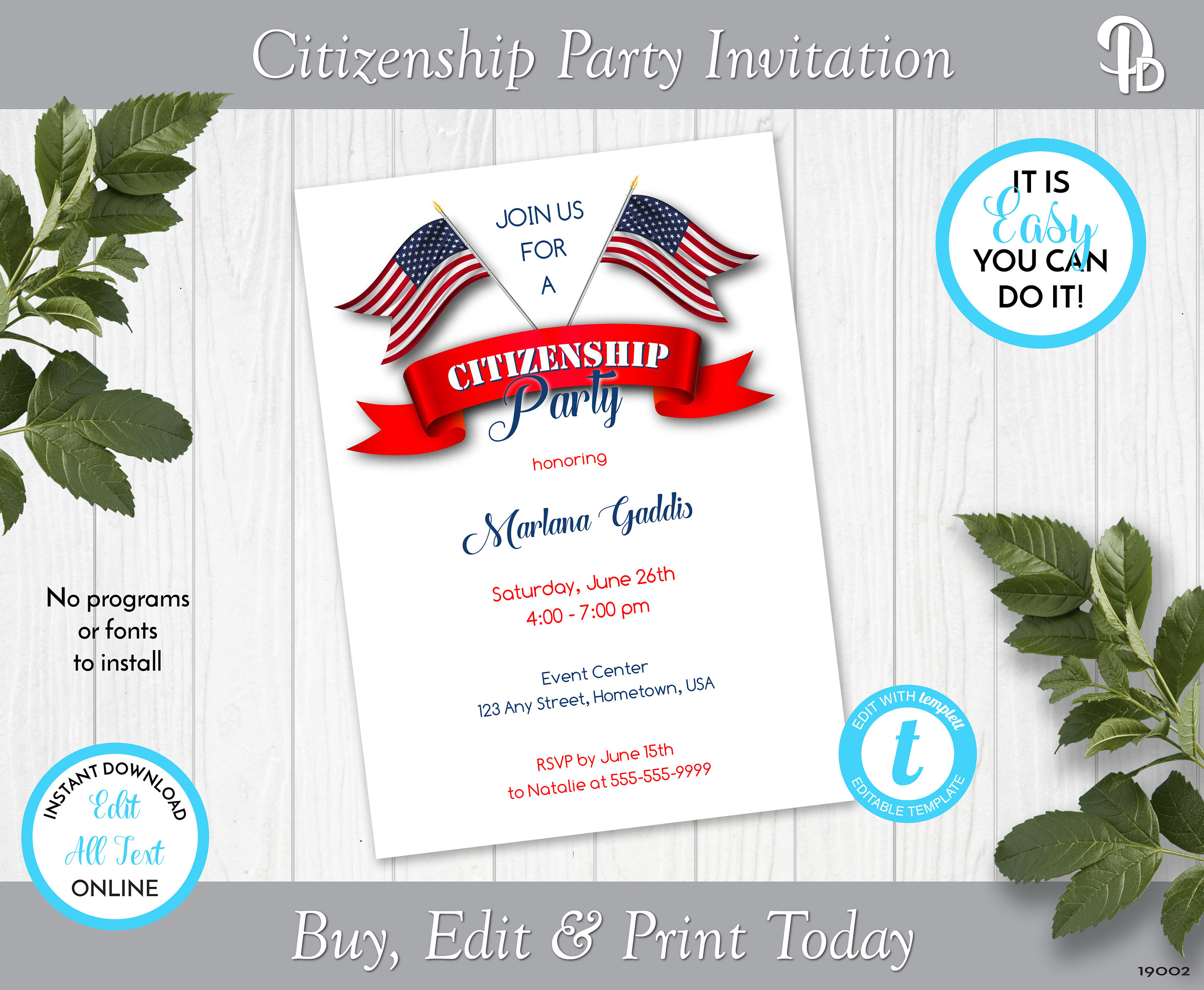 Citizenship Party Invitation Citizenship Celebration Etsy
