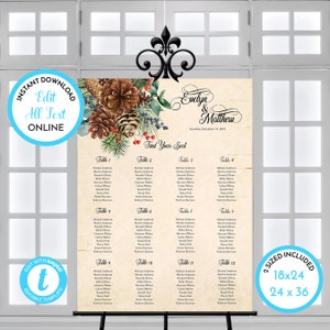 Antique Pinecone Wedding Seating Chart, Wedding Seating Plan, Editable Seating Chart, Printable Template, Edit in Templett ZWSC 17283
