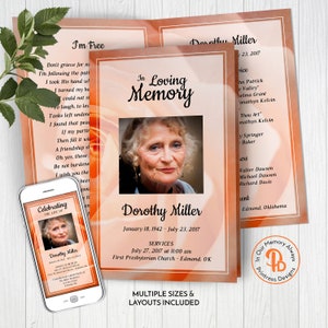 Apricot Rose Funeral Program Template, Obituary/Order of Service Template, Printable Memorial Service Template, Edit in Templett, ZFP 21116