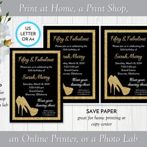 Glitter Birthday Party Invitation, High Heels Birthday Party Invitation ...