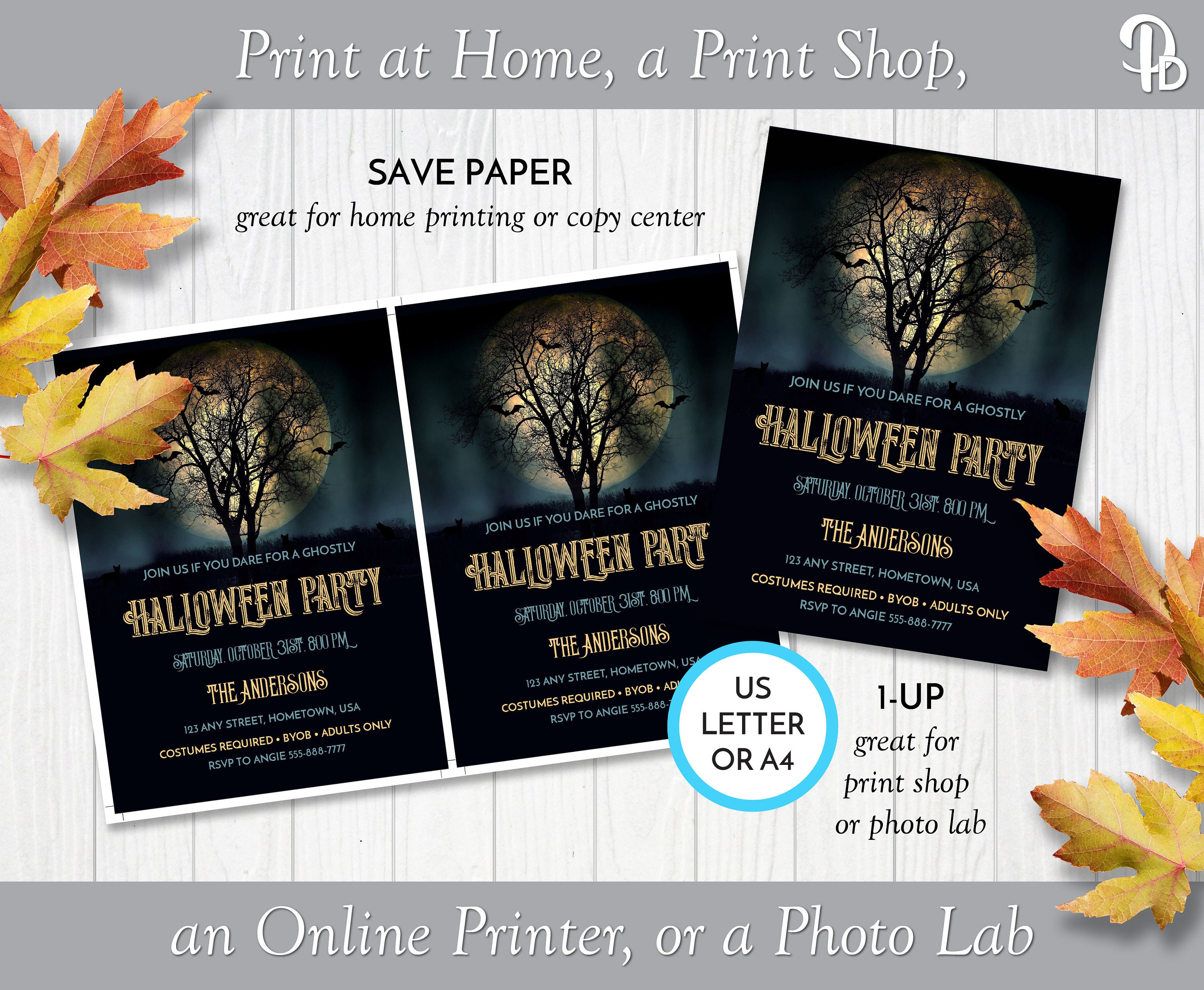 Full Moon Printable Halloween Costume Party Invitation Edit | Etsy