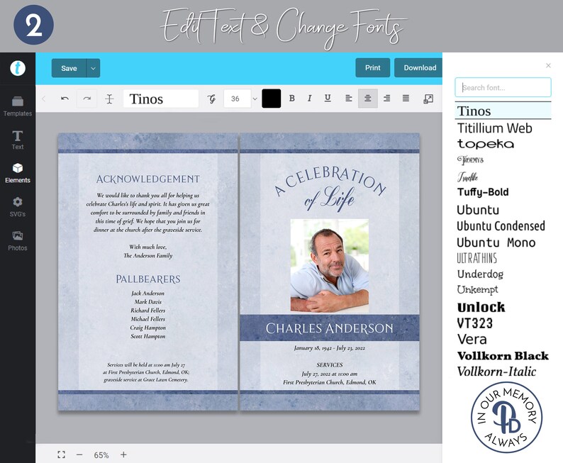 Classic Blue Funeral Program Template Obituaryorder of Etsy