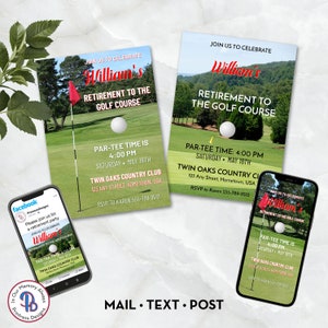 Golf Retirement Party Invitation, Digital Electronic Invite for Golfer, Editable Retirement Invitation Template, Two Backgrounds, ZRT 24032