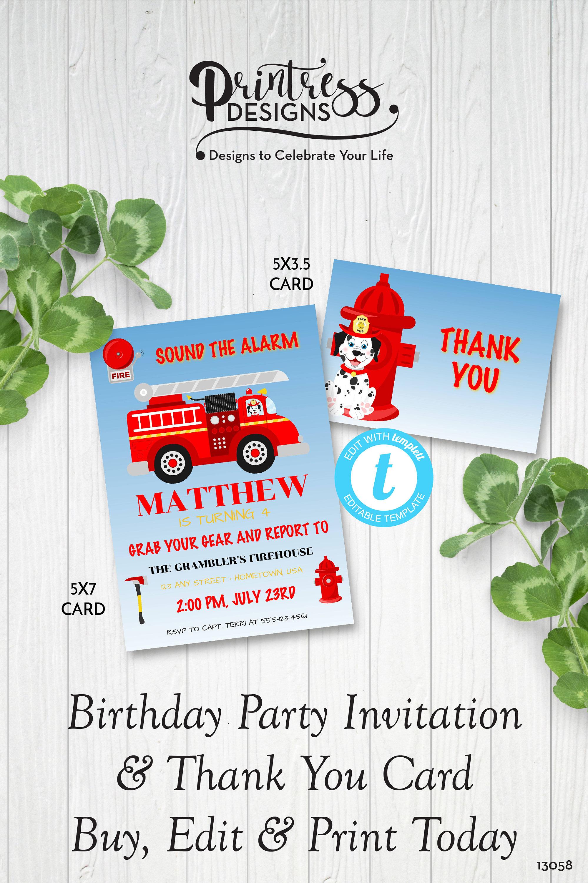 Fire Truck Birthday Invitation Fireman Birthday Invite South the Alarm Birthday Invitation Edit in Templett ZBD 13058