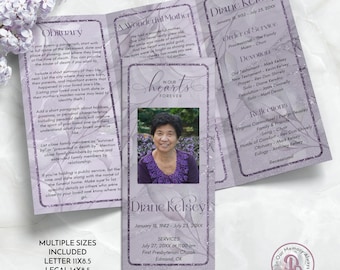 Lavender Marble Trifold Funeral Program, Obituary Template, Leaves Celebration of Life Program, Memorial Service, Templett QFP3 21280