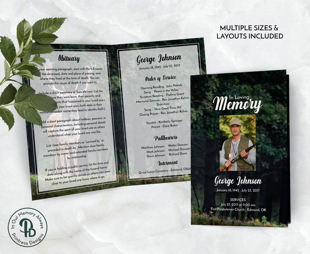 Deer in the Woods Funeral Program Template for Hunter - Etsy