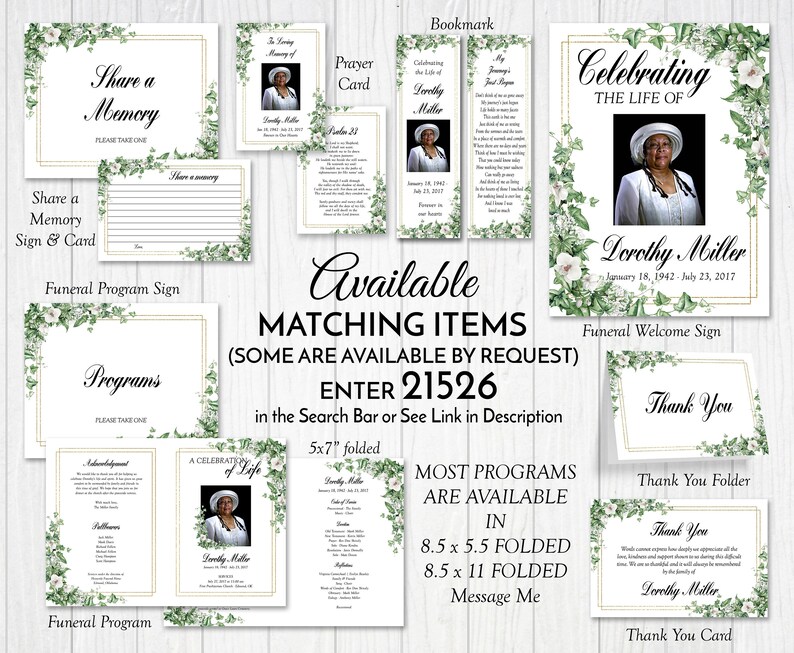 Ivy and Orchids Funeral Program Template Greenery | Etsy