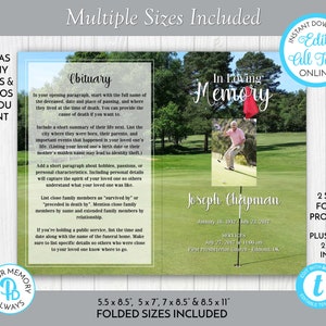Golfer's Memorial Service Template, Obituary/order of Service Template, Printable Funeral ...