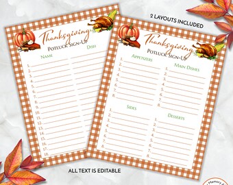 Pumpkins Plaid Thanksgiving or Friendsgiving Potluck Sign up Sheet, Potluck Invite, Two Layouts Included, ZHLPLS 20116