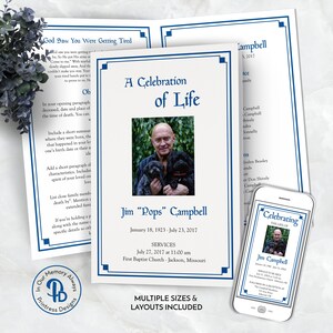 Simple Classic Funeral Program, Obituary Template, Celebration of Life Program, Printable Memorial Service, Editable Templett QFP 21510