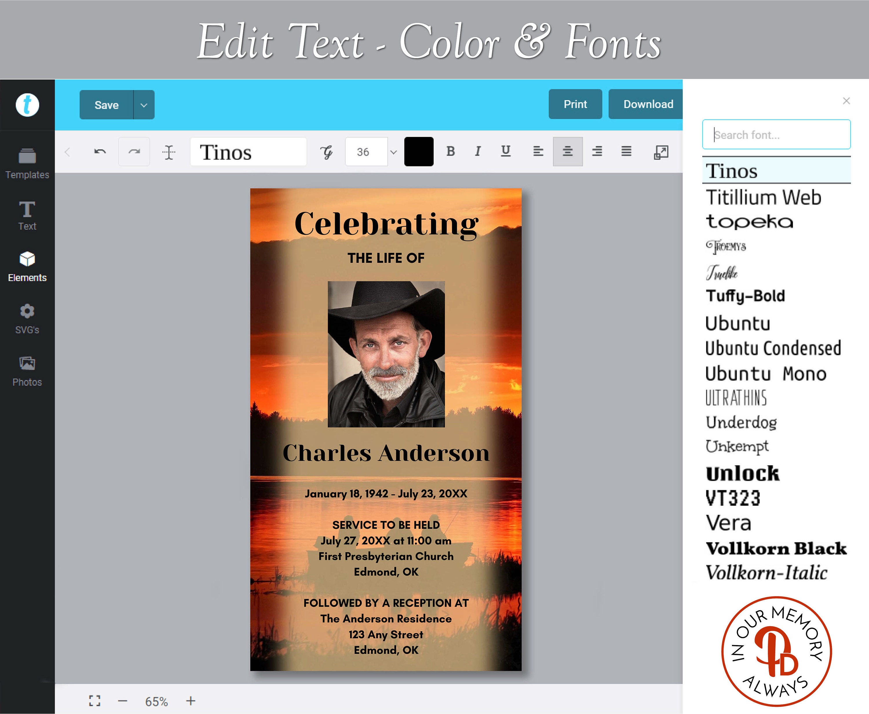 Sunset Fishing Funeral Invitation, Electronic Funeral Announcement ...