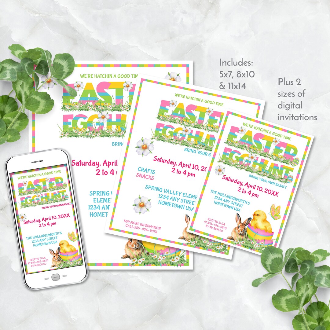 Easter Egg Hunt Invitation and Flyer Template, Church, School ...