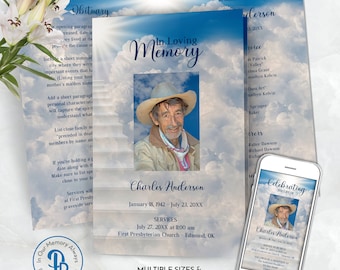Stairway to Heaven Funeral Program, Obituary Template, Celebration of Life Program, Printable Memorial Service, Editable, Templett QFP 21207