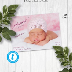 Welcome Baby Photo Birth Announcement Template, Newborn Announcement, Edit in Templett, ZBA 11004