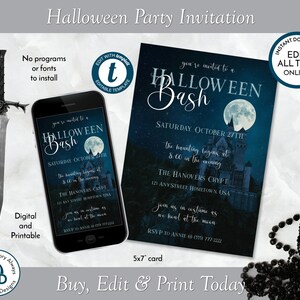 Full Moon Printable Halloween Costume Bash Invitation, Adult Halloween ...