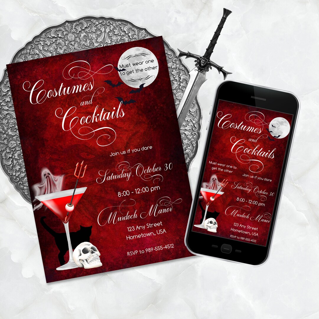 Costumes and Cocktails Printable Halloween Costume Party Invitation ...