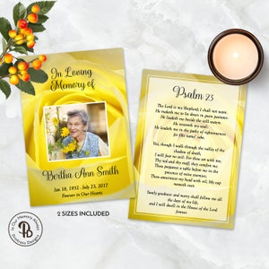 Yellow Rose Funeral Keepsake Prayer Card, Memorial Favor, Celebration of Life Keepsake, In Loving Memory Edit In Templett ZPC 21006