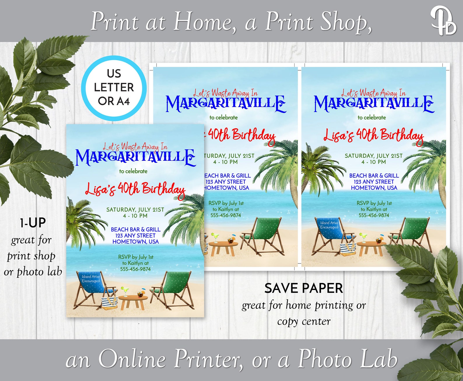 Margaritaville Birthday Party Invitation Template Tropical - Etsy