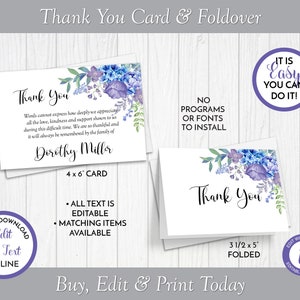 Cartes de remerciement florales violettes et bleues pour funérailles, cadeau commémoratif, souvenir de la célébration de la vie, en souvenir, édition à Templett, ZTY 21508
