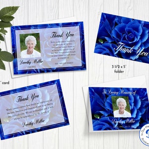 Cartes de remerciement pour les funérailles de la rose bleue, cadeau commémoratif, souvenir de la célébration de la vie, en souvenir, édition à Templett, ZTY 21010