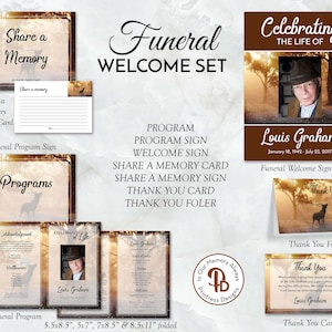 Deer in the Meadow Funeral Welcome Set, Funeral Program Templates, Welcome Signs, Thank You Cards, Share a Memory Cards & Sign QFWLS 21204