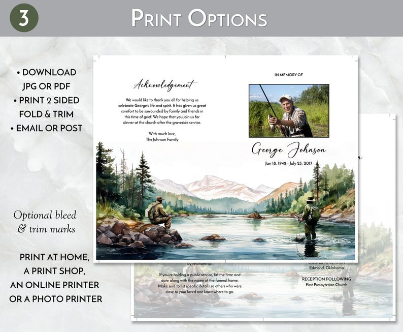 Fish Funeral Program Design Stream Fishing Funeral Program Template, Fisherman Memorial Service ...