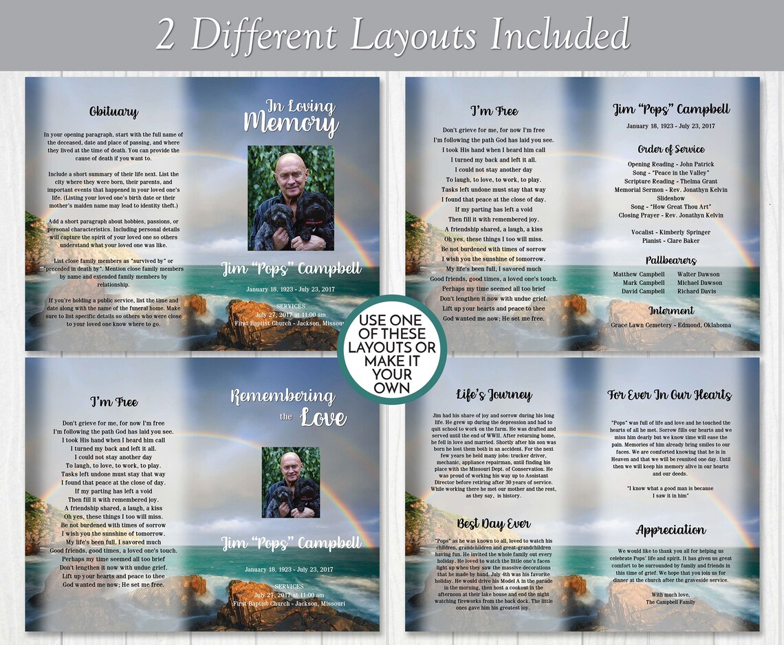 Rainbow Over the Sea Funeral Program Template Obituary/order - Etsy