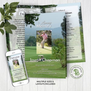 Golfer's Funeral Program Template, Obituary Order of Service Template, Printable Memorial ...