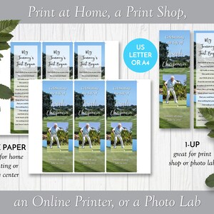 Golfers Memorial Bookmark Template, Golf Editable Photo Funeral ...