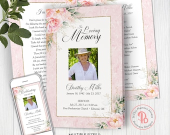 Blush Pink Funeral Program Template, Before and After Obituary, Rose Memorial Service, Floral ...