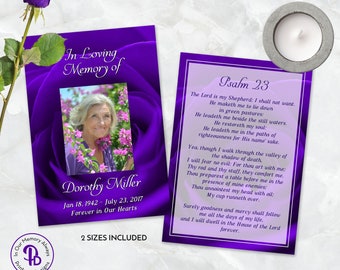 Tarjeta de oración de recuerdo del funeral de la rosa púrpura, favor conmemorativo, recuerdo de la celebración de la vida, en memoria amorosa Editar en Templett ZPC 21021