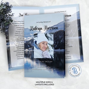 Mountain Lake Funeral Program, Obituary Template, Celebration of Life Program, Printable Memorial Service, Editable Templett QFP 21153