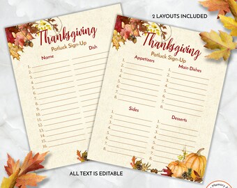 Fall Harvest Thanksgiving or Friendsgiving Potluck Sign-up Sheet, Potluck Invite, Two Layouts Included, ZHLPLS 20097