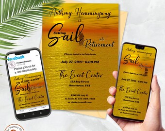 Sailing Into Retirement Party Invitation, Digital Retirement Celebration Invite, Printable Retirement Invite, ZRT 24020