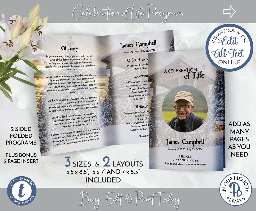 Funeral Program Template for Hunter Obituary Template Order Etsy