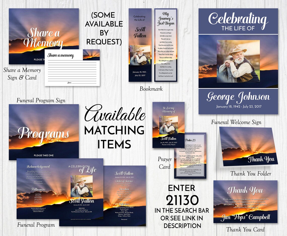 Sunset Sunrays Funeral Program Template Obituary/order of Etsy