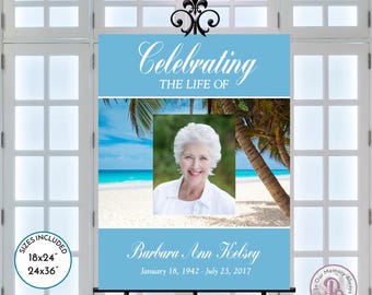 Tropical Beach Funeral Welcome Sign, Celebrating the Life of Sign, Printable Funeral Sign, 2 sizes, Editable Instant Download, ZFWS 21095
