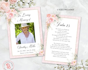 Blush Pink Roses Funeral Keepsake Prayer Card, Memorial Favor, Celebration of Life Keepsake, In Loving Memory Edit In Templett ZPC 21525