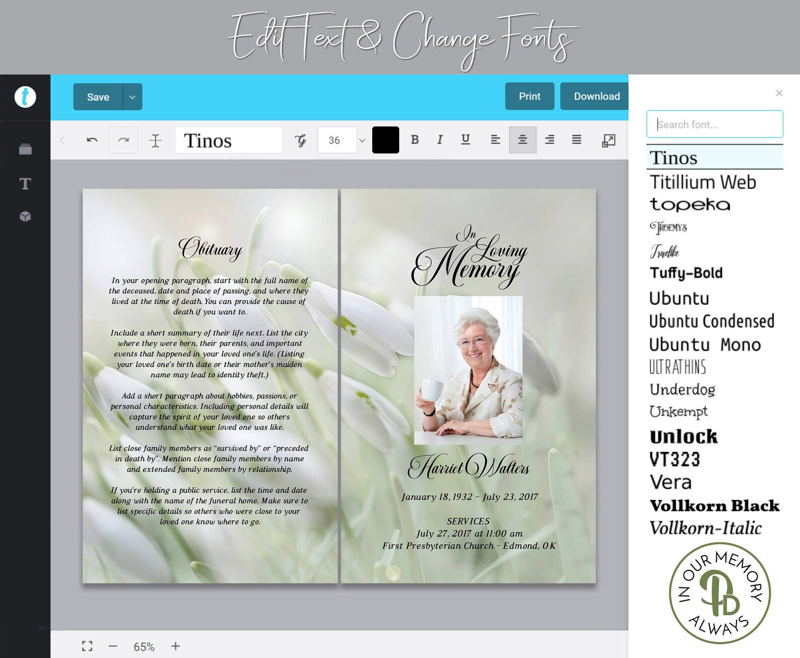 Early Spring Blooms Funeral Program Obituary Template - Etsy
