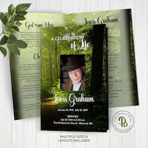 Forest Funeral Program, Editable Obituary Template, Celebration of Life Program, Printable Memorial Service, Edit in Templett, ZFP 21049